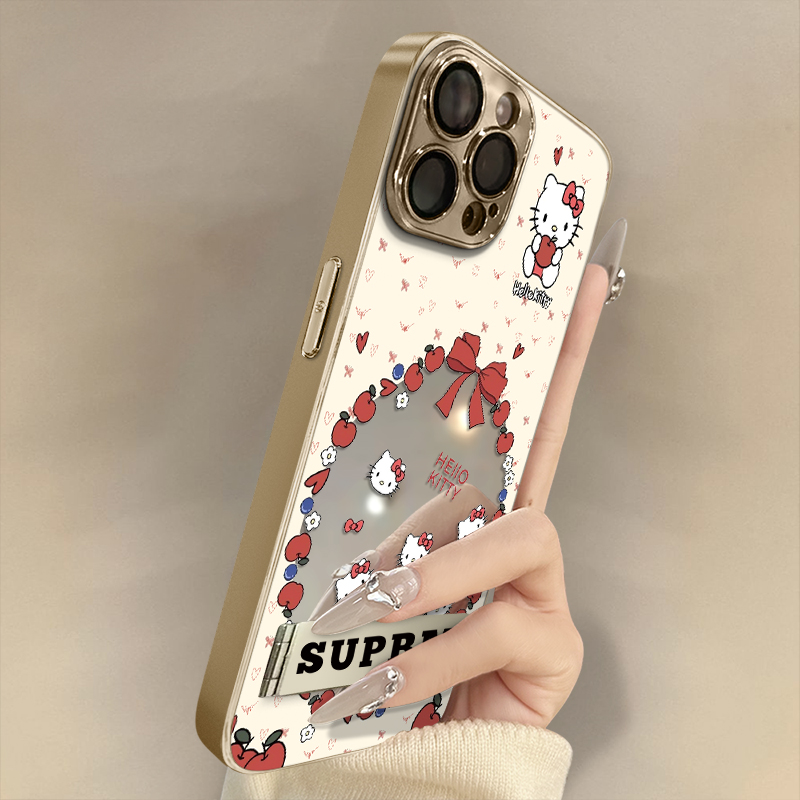 浙皇适用于苹果16promax手机壳iPhone15新款14plus全包13防摔12补妆11支架8电镀xsmax女镜面可爱17蝴蝶结kt猫