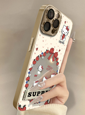 浙皇适用于苹果16promax手机壳iPhone15新款14plus全包13防摔12补妆11支架8电镀xsmax女镜面可爱17蝴蝶结kt猫