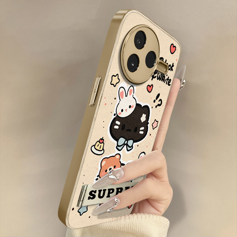 黑白小猫适用于红米k90手机壳k80新款k70e卡通60ultra网红note15可爱14高级13支架12pro全包防摔小羊皮保护套