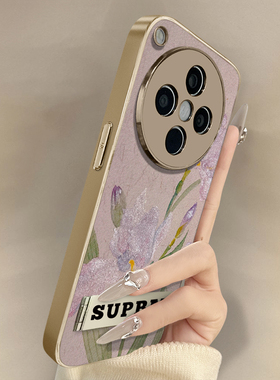 国风紫色鸢尾花适用oppofindx8手机壳reno13高级11创意10pro小众9新款男女12pro支架a96电镀7小羊皮x6全包a97
