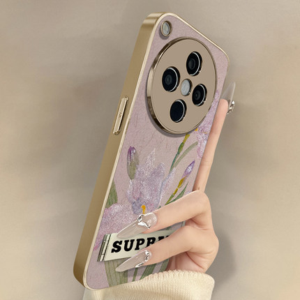 国风紫色鸢尾花适用oppofindx8手机壳reno13高级11创意10pro小众9新款男女12pro支架a96电镀7小羊皮x6全包a97