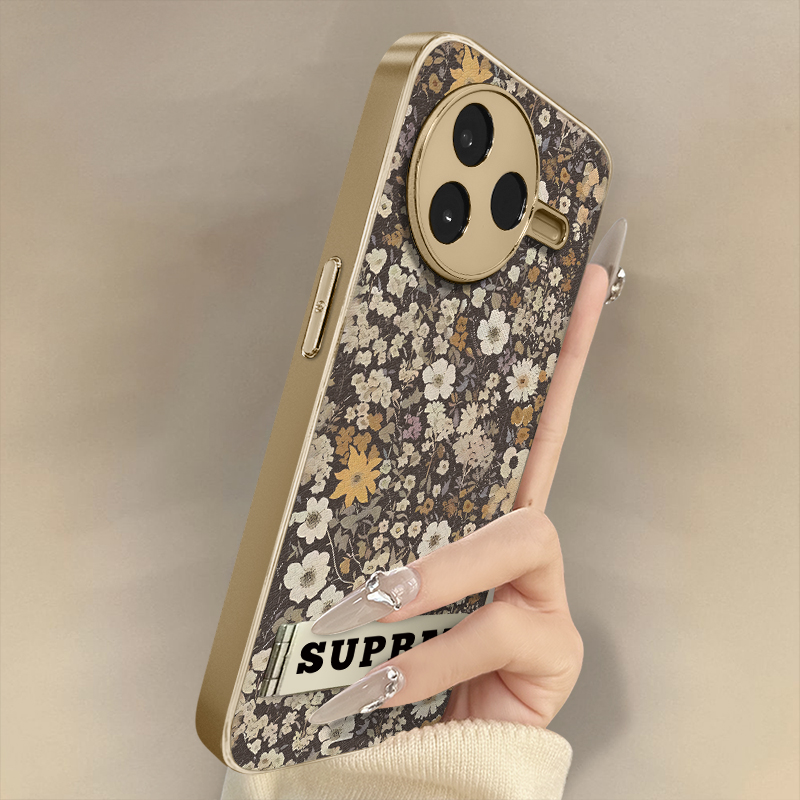 浙皇适用于红米k80手机壳70e新款k60ultra高级k50全包note14防摔支架13网红电镀小羊皮男女复古12pro碎花草丛