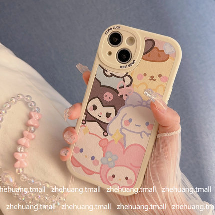 满屏三丽鸥适用苹果16手机壳xs新款14promax挂绳11pro硅胶7/8p小众6plus高级17苹果15趣味13pro腕带12保护套