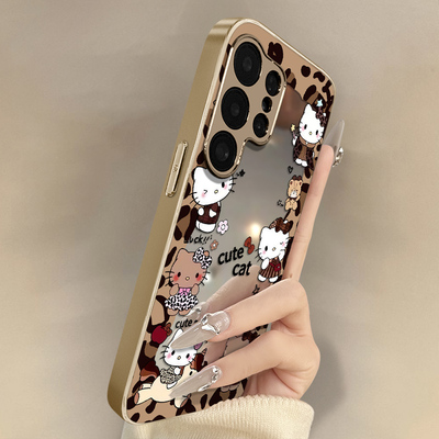 豹纹裙猫咪适用于三星galaxys26手机壳s26plus新款s26ultra卡通s25网红可爱s24女23高级支架22电镀镜面保护套