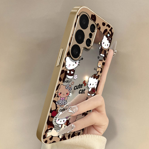 豹纹裙猫咪适用于三星galaxys26手机壳s26plus新款s26ultra卡通s25网红可爱s24女23高级支架22电镀镜面保护套