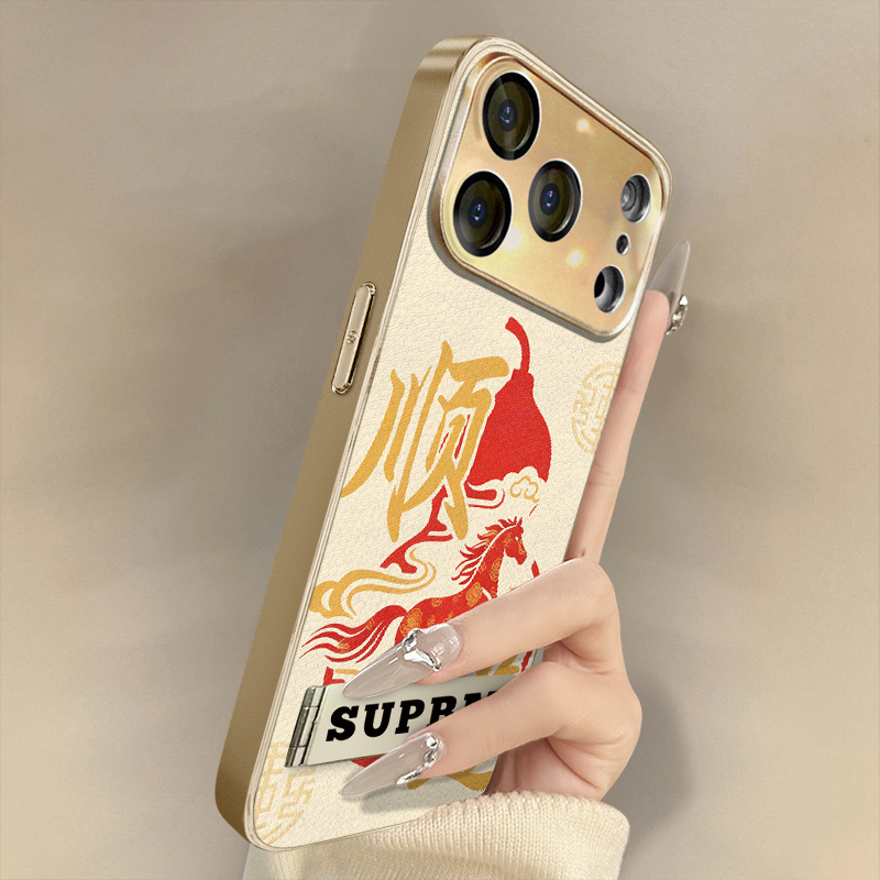 马年顺遂适用于苹果17手机壳iPhone16pro新款15plus文字14网红13国风11女Air高级8支架7全包防摔小羊皮保护套