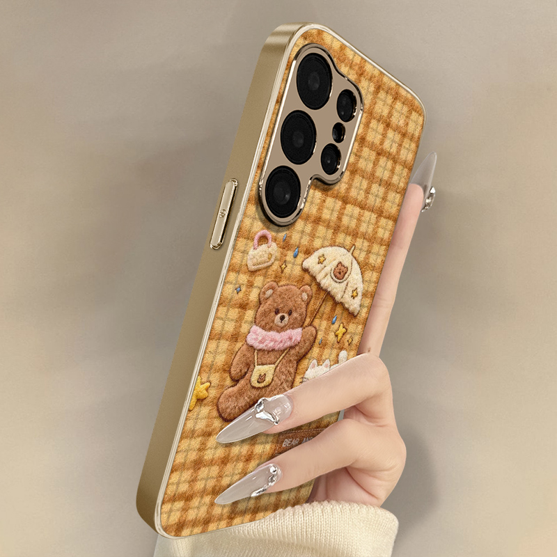 小熊猫咪适用于三星galaxys25手机壳s25plus新款s25ultra男女s24可爱小羊皮s23网红s22好看小众高级防摔支架