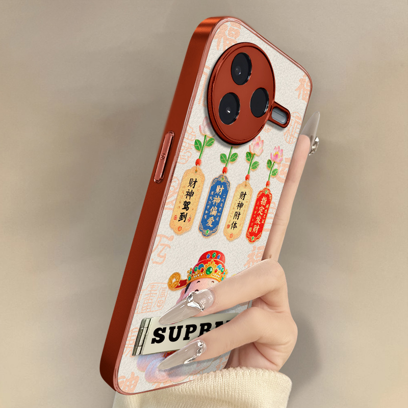 财神驾到适用于红米k80手机壳k70e新款k60ultra文字50网红note14国风13女12pro高级支架全包防摔小羊皮保护套