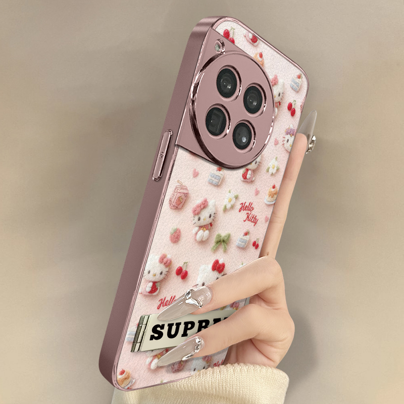 蛋糕kt猫适用于一加15手机壳1加13T新款12卡通11网红ace5pro可爱ace3pro女ace2高级支架全包防摔小羊皮保护套