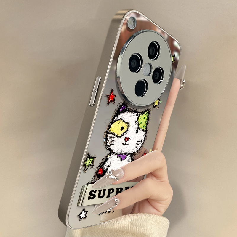 浙皇适用于oppofindx8手机壳x7ultra新款x6pro创意x5简约a97可爱a93s高级a72镜面a57支架男女防摔a2潦草小猫