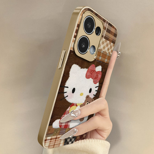 玩偶熊凯蒂猫适用于opporeno15手机壳15pro新款14pro卡通13turbopro可爱小羊皮12网红11好看10男女高级a6支架