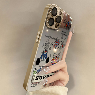 浙皇适用于苹果16e手机壳iPhone15新款14plus高级13promax可爱12创意支架11电镀防摔7补妆镜面女款8童趣小狗