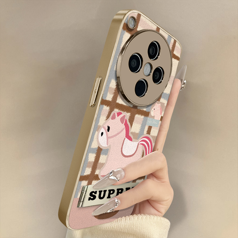 格纹小马适用于OPPOFindX9手机壳x7ultra新款findx8卡通x6网红x5可爱女a97高级a93s支架全包防摔小羊皮保护套