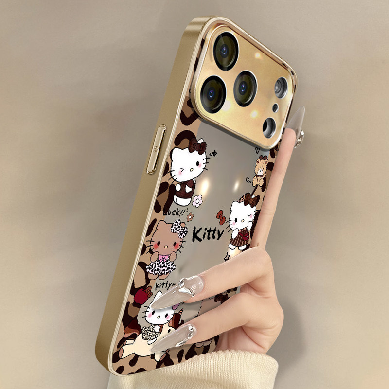 豹纹裙猫咪适用于苹果17手机壳17pro新款iPhone17promax卡通16网红可爱15女14高级13支架12电镀镜面11保护套