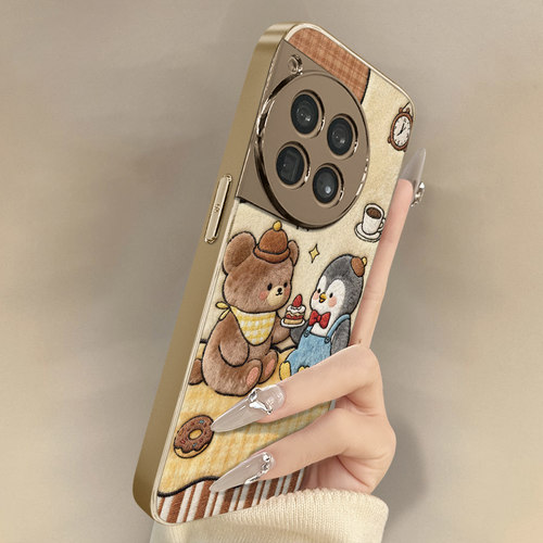 小熊企鹅适用于一加15手机壳1加13T新款12卡通11网红ace6可爱ace5pro女ace3高级2支架全包防摔小羊皮保护套