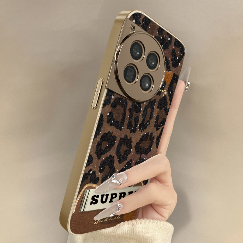 浙皇适用于一加13手机壳1加13T新款12小羊皮11女ace5pro高级感ace3全包防摔支架电镀秋冬可爱ace2v豹纹蝴蝶结