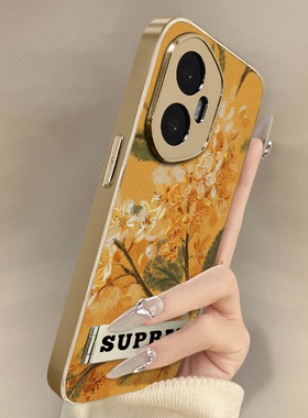 浙皇适用于荣耀400手机壳300新款200羊皮100pro女80高级70全包60se防摔50支架90gt电镀秋冬创意POWER黄色桂花