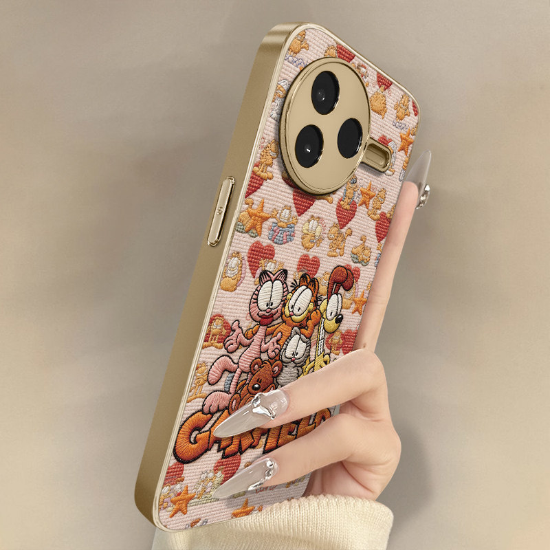 加菲猫咪适用于红米k90手机壳k90promax新款k80卡通k70可爱小羊皮k60网红50好看note15r男女14高级13防摔支架