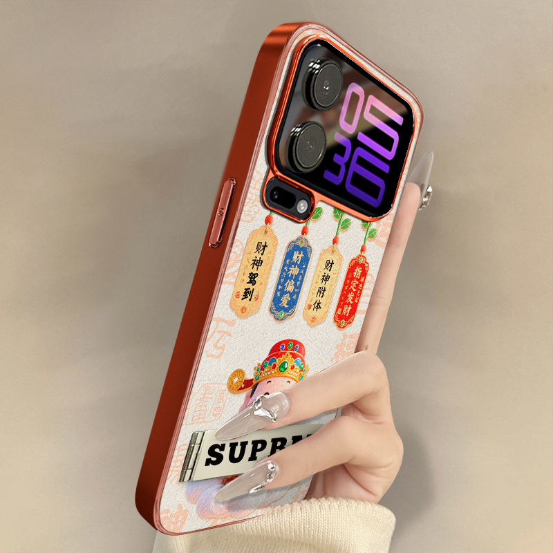 财神驾到适用于小米17promax手机壳15新款14文字13网红12sultra国风11女civi5高级支架全包防摔小羊皮保护套