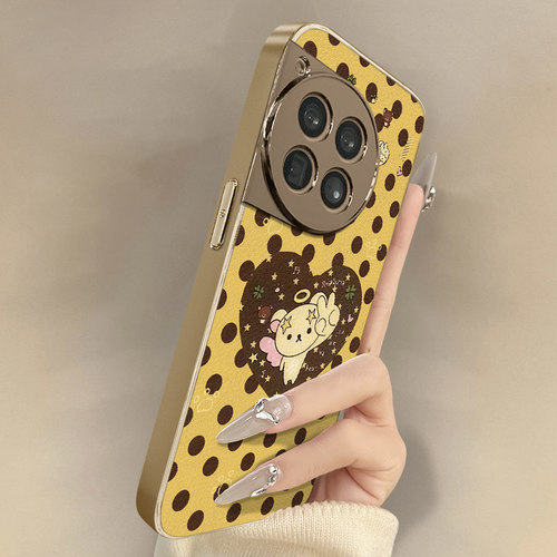 波点天使熊适用一加15手机壳1加13T新款1加12女11独特好看Turbo6超火ace5pro高级ace3小众2支架小羊皮保护套