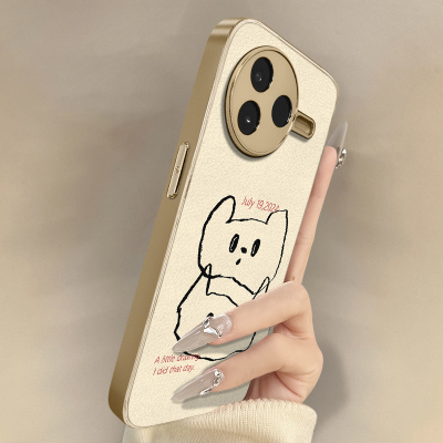 线条小猫适用于红米k90promax手机壳k80新款k70ultra女k60独特好看note15R超火14高级13小众支架小羊皮保护套