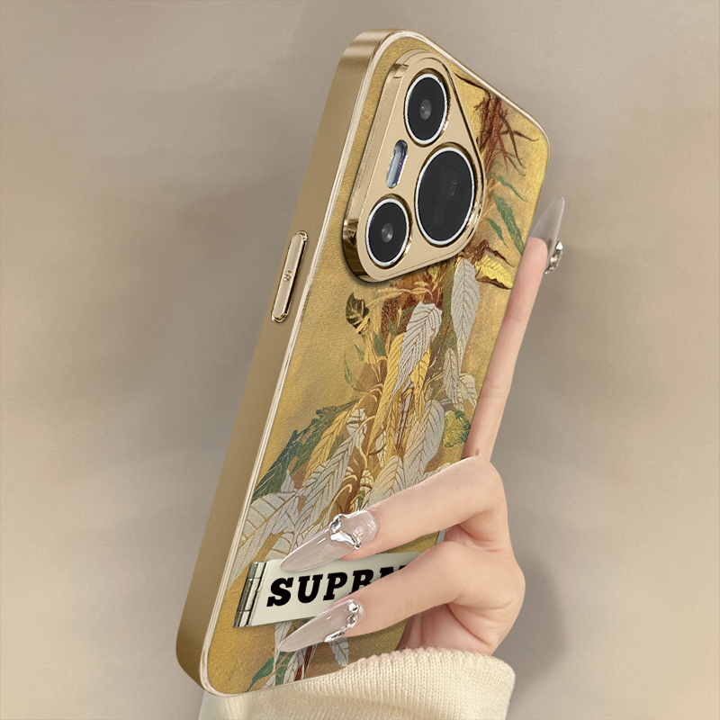 浙皇适用于华为pura80手机壳新款70ultra网红p60art小羊皮p50e防摔p40支架小众高级女创意秋冬p30pro金片树叶