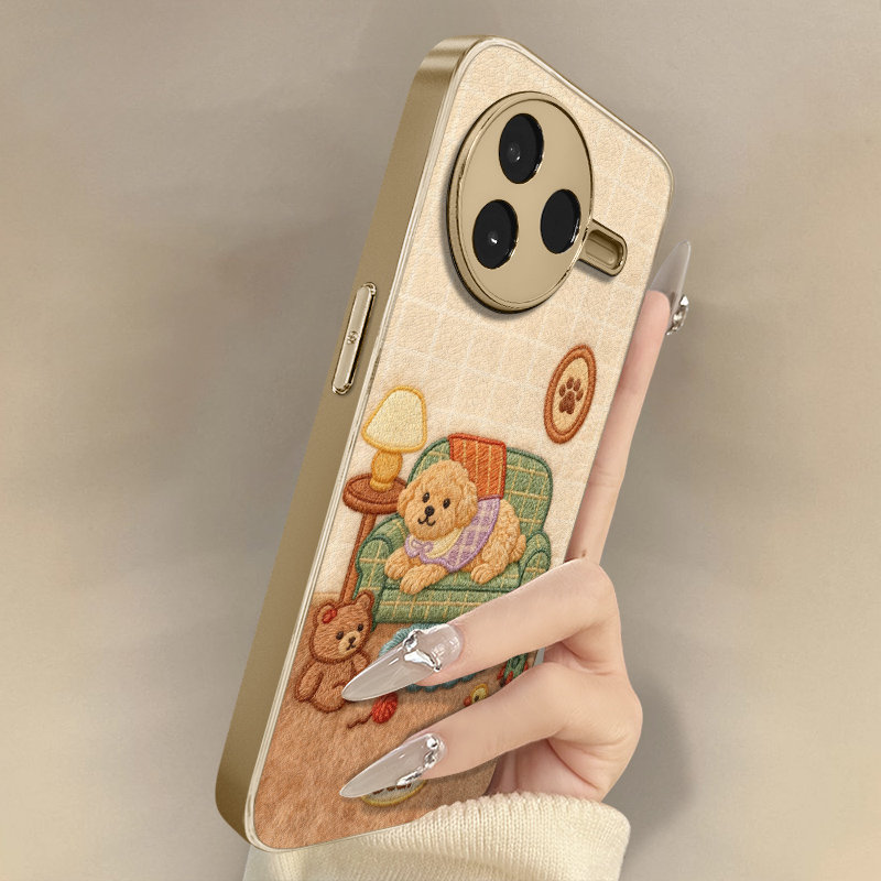 沙发小狗适用于红米k90手机壳k80新款k70e卡通60ultra网红note15可爱14高级13支架12pro全包防摔小羊皮保护套