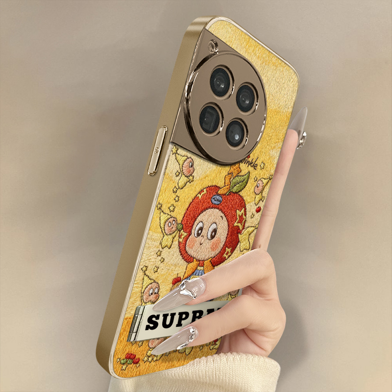 苹果星人适用于一加15手机壳1加13T新款12卡通11网红ace6可爱ace5pro女ace3高级2支架全包防摔小羊皮保护套