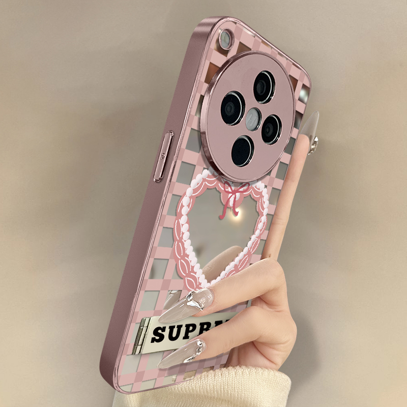 浙皇适用于oppofindx8手机壳x7ultra新款x6pro补妆x5网红a97女款a93s可爱a72全包a57支架a55镜面高级格子爱心