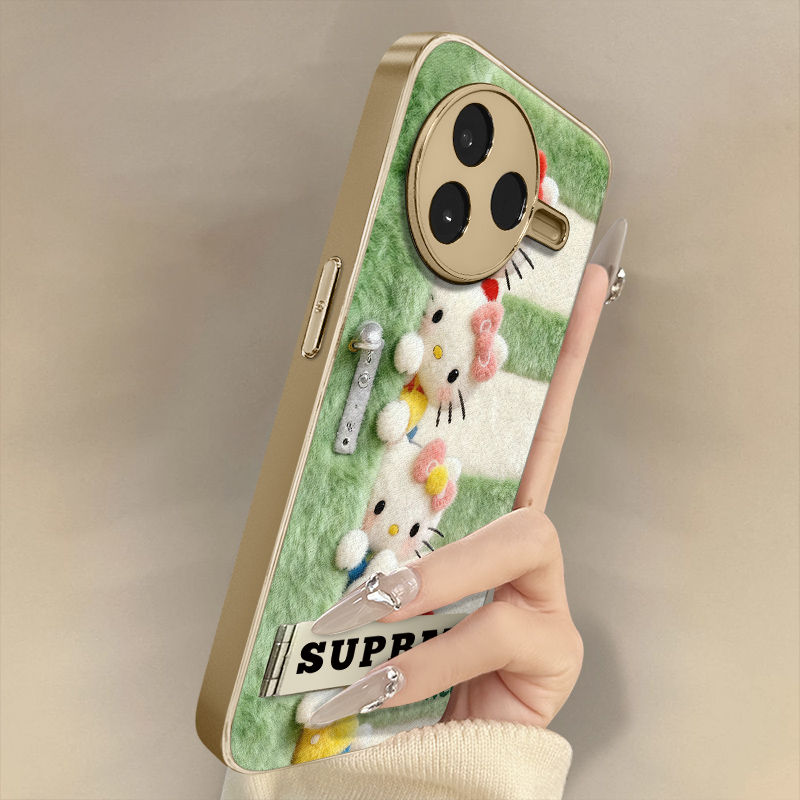 偷看kt猫适用于红米k90手机壳k80新款k70e卡通60ultra网红note15可爱14高级13支架12pro全包防摔小羊皮保护套