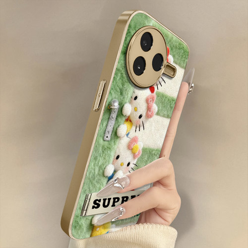 偷看kt猫适用于红米k90手机壳k80新款k70e卡通60ultra网红note15可爱14高级13支架12pro全包防摔小羊皮保护套