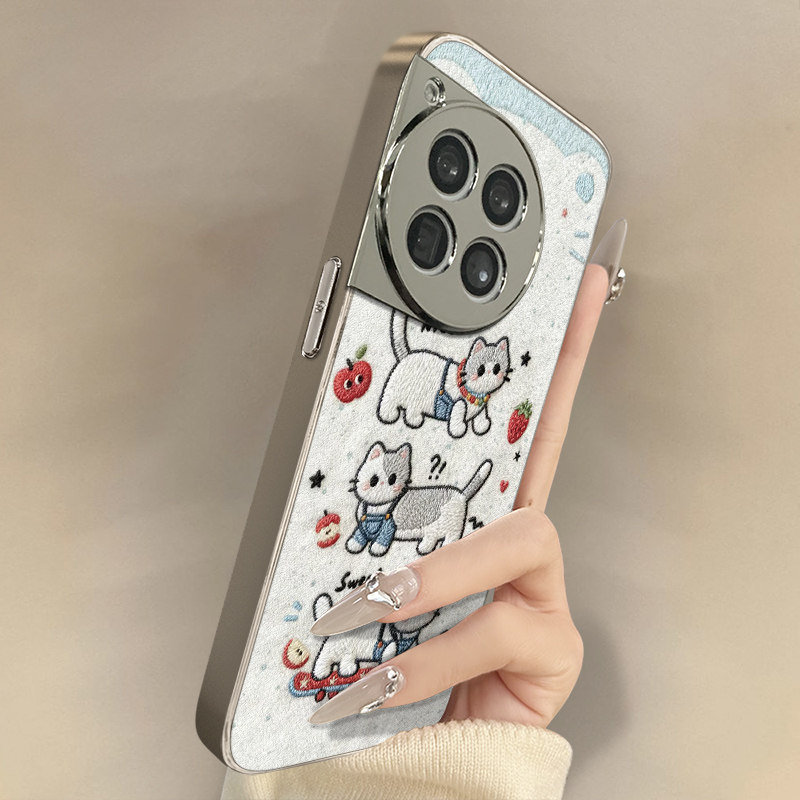 滑板小猫适用于一加15手机壳1加13T新款12卡通11网红ace6可爱ace5pro女ace3高级2支架全包防摔小羊皮保护套