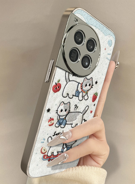 滑板小猫适用于一加15手机壳1加13T新款12卡通11网红ace6可爱ace5pro女ace3高级2支架全包防摔小羊皮保护套