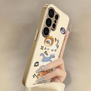 咖啡小猫适用于三星galaxys25手机壳s25plus新款 s25ultra卡通s24可爱小羊皮s23网红s22好看男女高级防摔支架