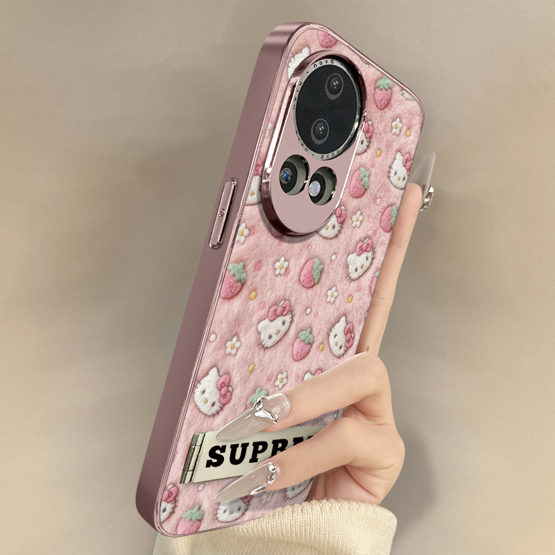 草莓kt猫适用于华为nova14手机壳13新款12ultra卡通11se网红10pro可爱9se女8高级7支架6全包防摔小羊皮保护套