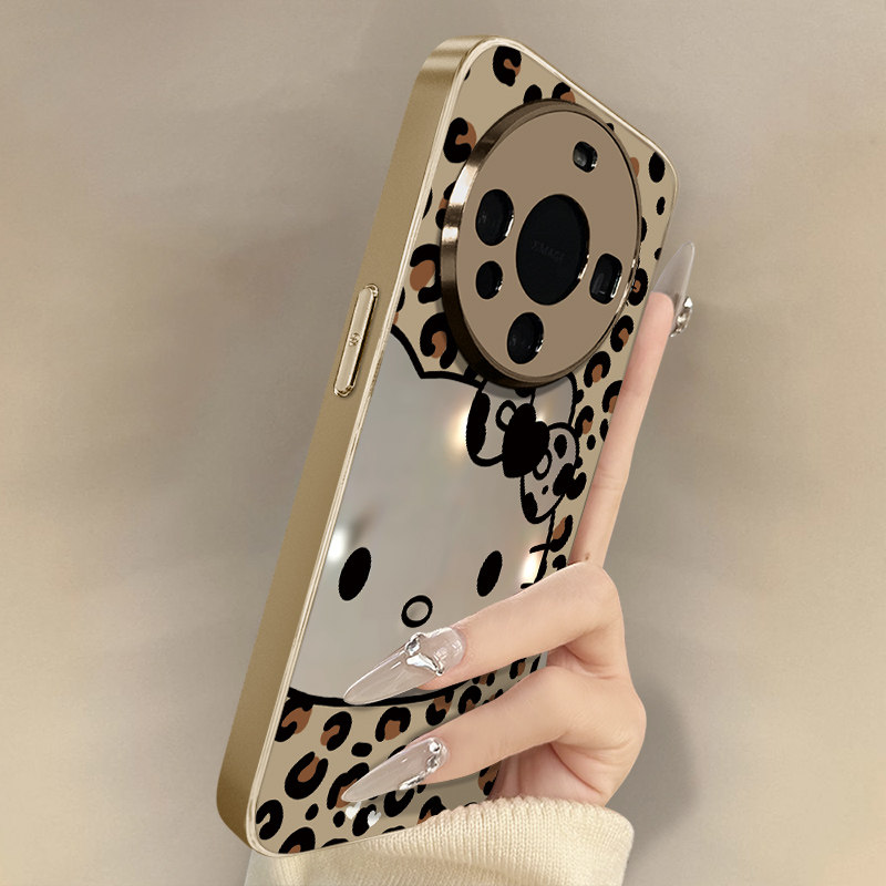 豹纹猫咪适用于华为mate80手机壳70pro新款70air卡通60pro+网红可爱50女40e高级感30pro支架电镀镜面保护套