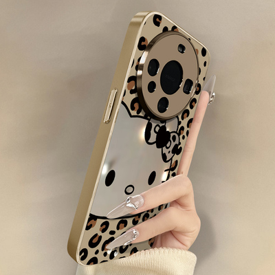 豹纹猫咪适用于华为mate80手机壳70pro新款70air卡通60pro+网红可爱50女40e高级感30pro支架电镀镜面保护套
