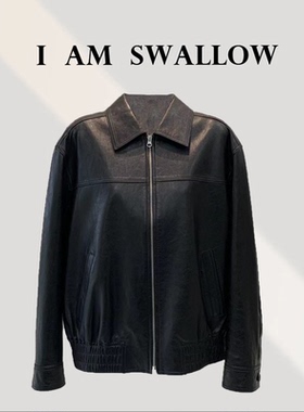 【A/M Swallow】25Ss夏季新品黑色翻领拉链大口袋皮衣35177#011
