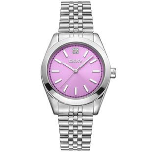 代购DKNY唐可娜儿女士腕表计时夜光日期清晰金属钢带防水粉色