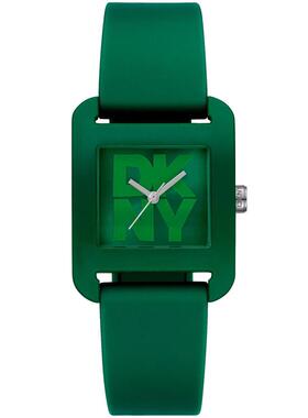 代购DKNY唐可娜儿女士腕表计时夜光日期防汗硅胶绿色方形防水