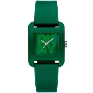 代购DKNY唐可娜儿女士腕表计时夜光日期防汗硅胶绿色方形防水