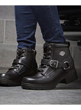 海外代购Harley Davidson/哈雷戴维森女士时装靴防滑耐磨系带