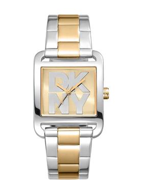 代购DKNY唐可娜儿女士腕表防水计时日历夜光金属钢带双色方形