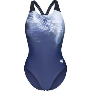 代购 Arena阿瑞娜女士泳衣抗氯速干印花深蓝游泳训练连体环保