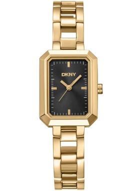 代购DKNY唐可娜儿女士腕表防水计时简约夜光金属钢带金色方形