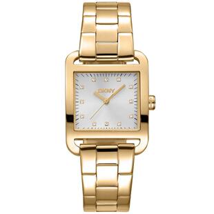 代购DKNY唐可娜儿女士腕表防水夜光日期计时金属钢带方形金色