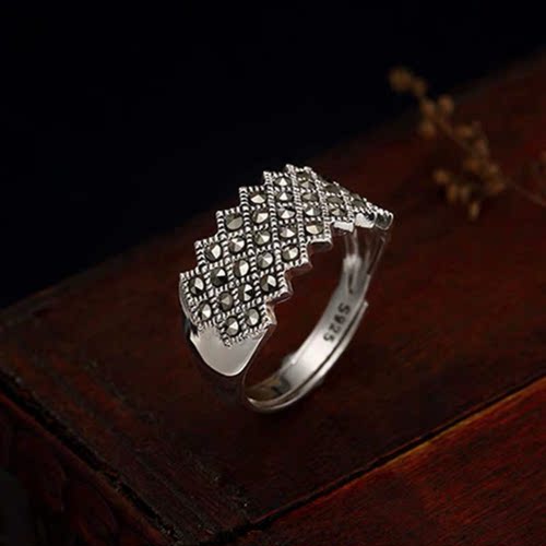 s925纯银复古泰银镶嵌女士高档