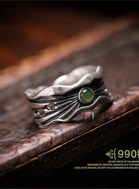 复古森女风碧玉礼物手工老银匠