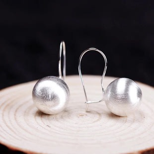 925纯银饰品磨砂银大球球耳环耳坠耳饰个性首饰日韩版老银匠手工