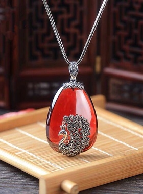 孔雀 925银吊坠项坠银饰项链长款毛衣链民族风复古礼物老银匠手工